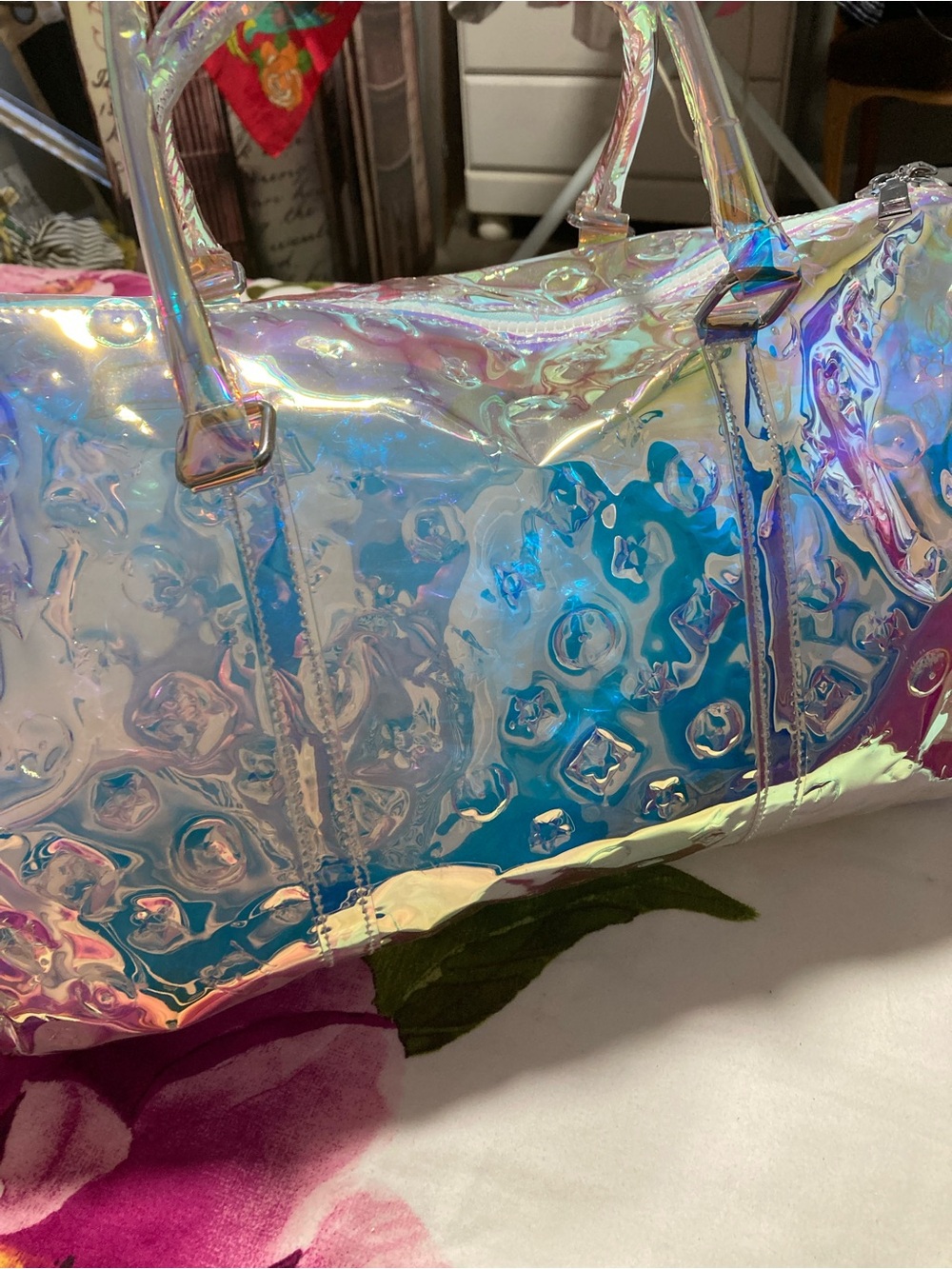 Iridescent Holographic Travel Duffle Bag - Shimmering Multi